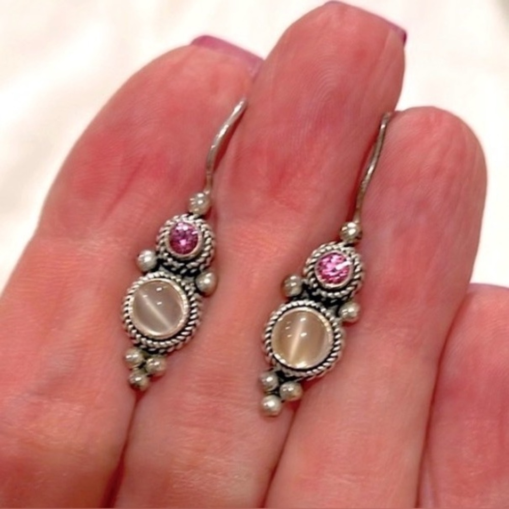 Sterling Silver Earrings with Pink and White Stones
